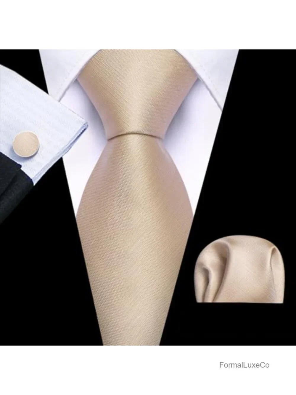 Silk Satin Men's Tie Set with Pocket Square and Cufflinks - Formal Wedding